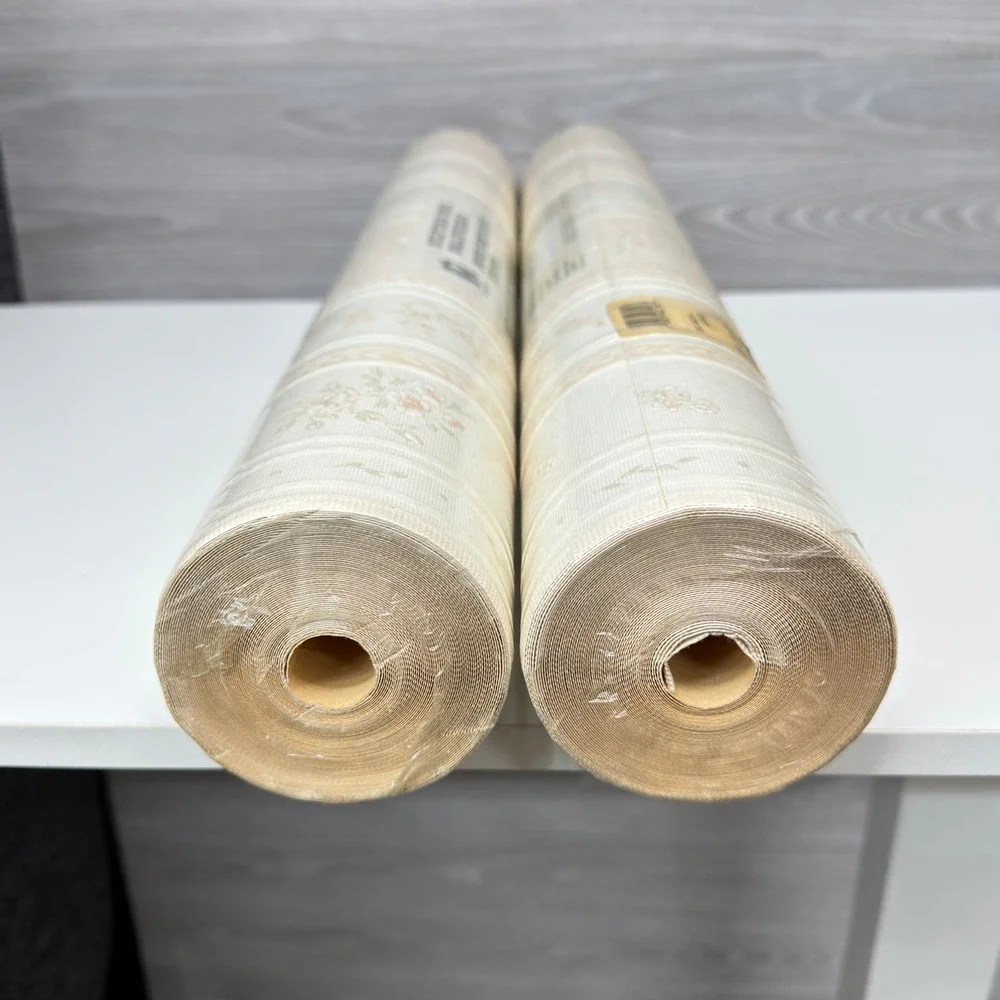 2 Rolls Norwall Sculptured Vinyl Wallpaper Floral Cream Pink Lot 221 B Vintage